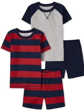 Boys Short Raglan Sleeve And Striped Snug Fit Cotton Pajamas 2-Pack | The Children's Place  - TID... | The Children's Place