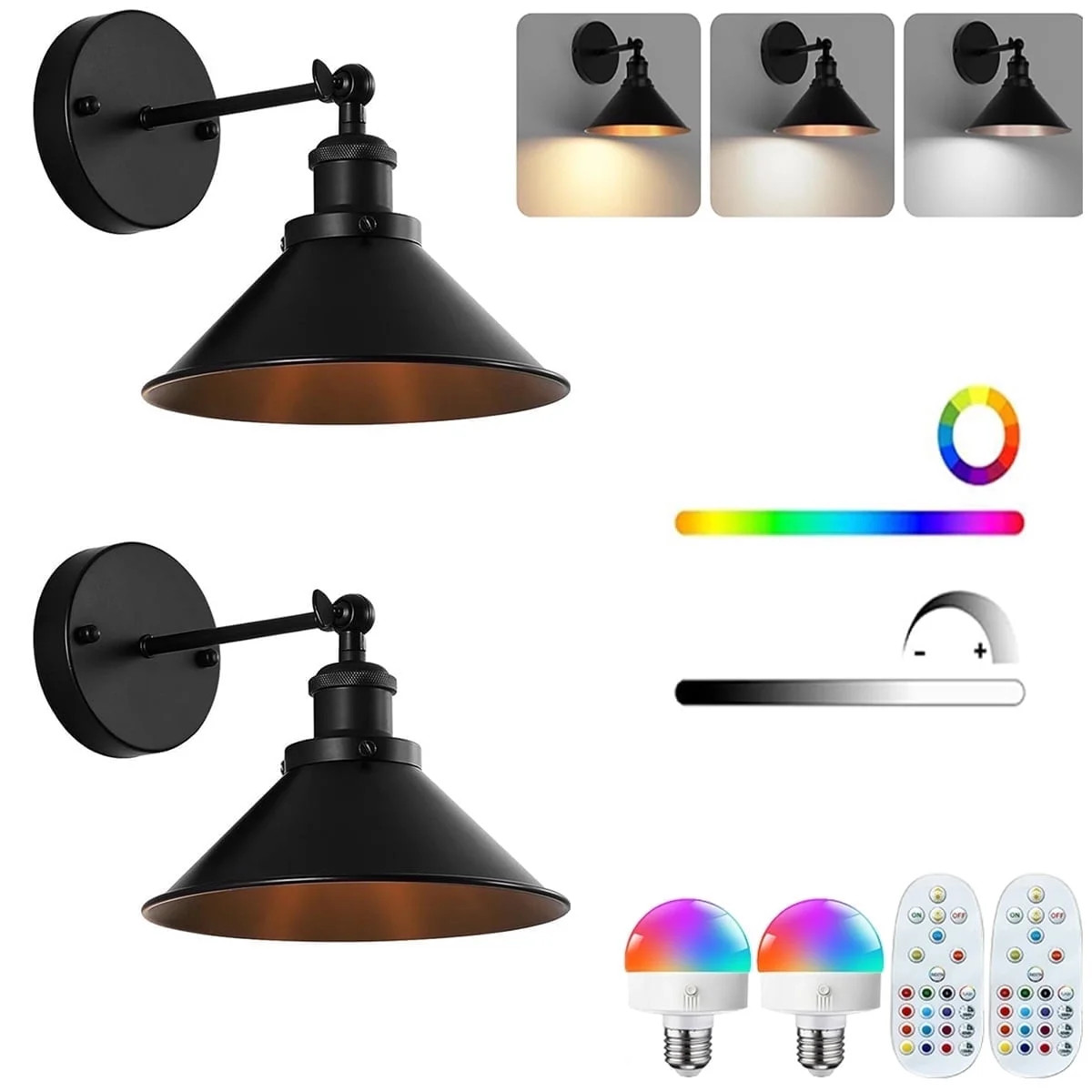 2 Pack Wall Lights Battery Operated Wall Sconces,Black Wireless Wall Sconces with Remote,Iron Ret... | Walmart (US)