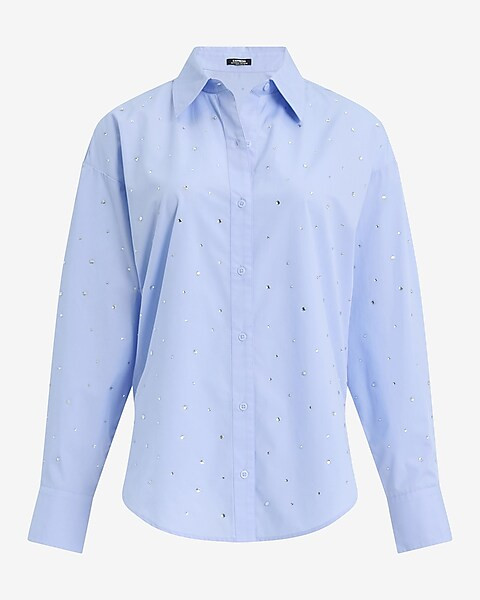 Cotton Poplin Embellished Boyfriend Shirt | Express