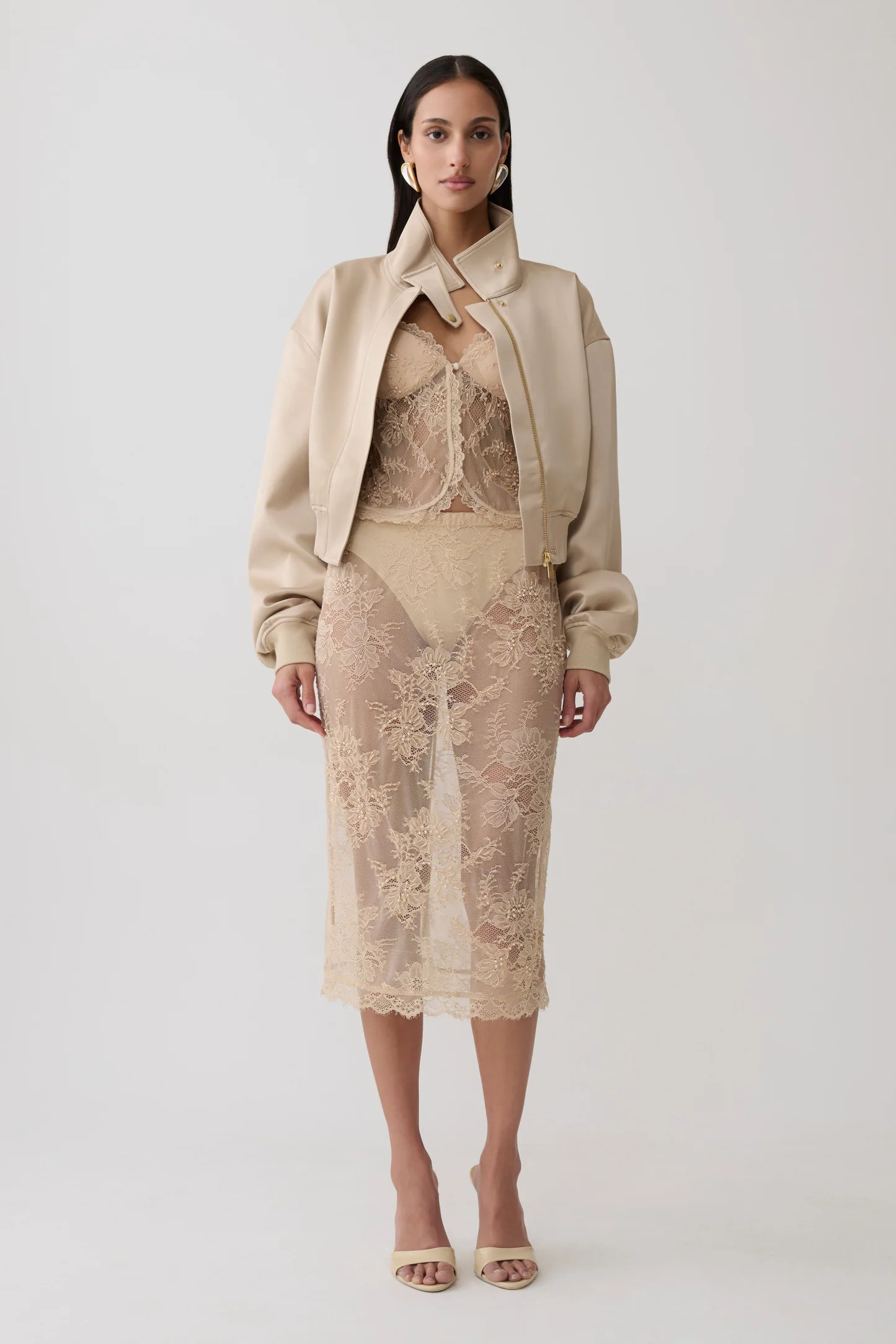Nicolla Satin Bomber Jacket - Blush Rose Gold | Meshki UK