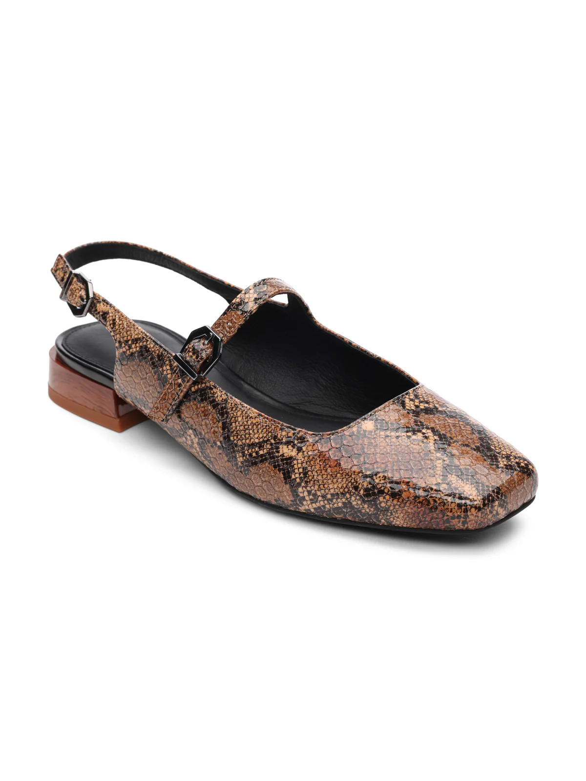 Everly Slingback Flat Brown Black Snake | Sanctuary Clothing