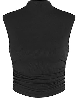CIDER Women Solid High Neck Sleeveless Ruched Basic Cropped Tank Top Going Out Tops Trendy 2025 S... | Amazon (US)