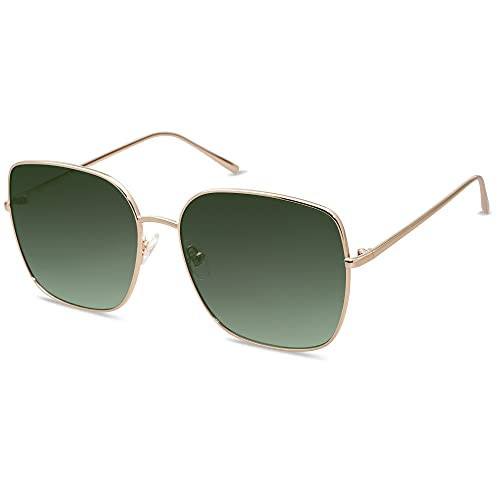 SOJOS Trendy Oversized Square Metal Frame Sunglasses for Women Men Retro Big Flat Lens UV Protection Sunglasses SJ1146, Gold Frame/Greyish-Green Lens | Amazon (US)
