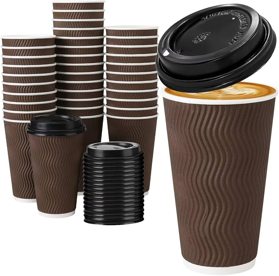 16 oz Coffee Cups with Lids 50 Pack, Disposable Coffee Cups with Lids, Insulated To Go Paper Coff... | Amazon (US)