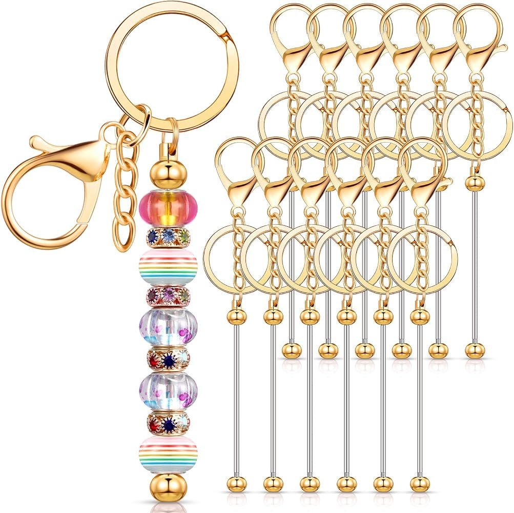 Tondiamo 12 Pcs Beadable Keychains Bars Bulk Blank Beaded Metal Keychain for Craft DIY Gift | Amazon (US)