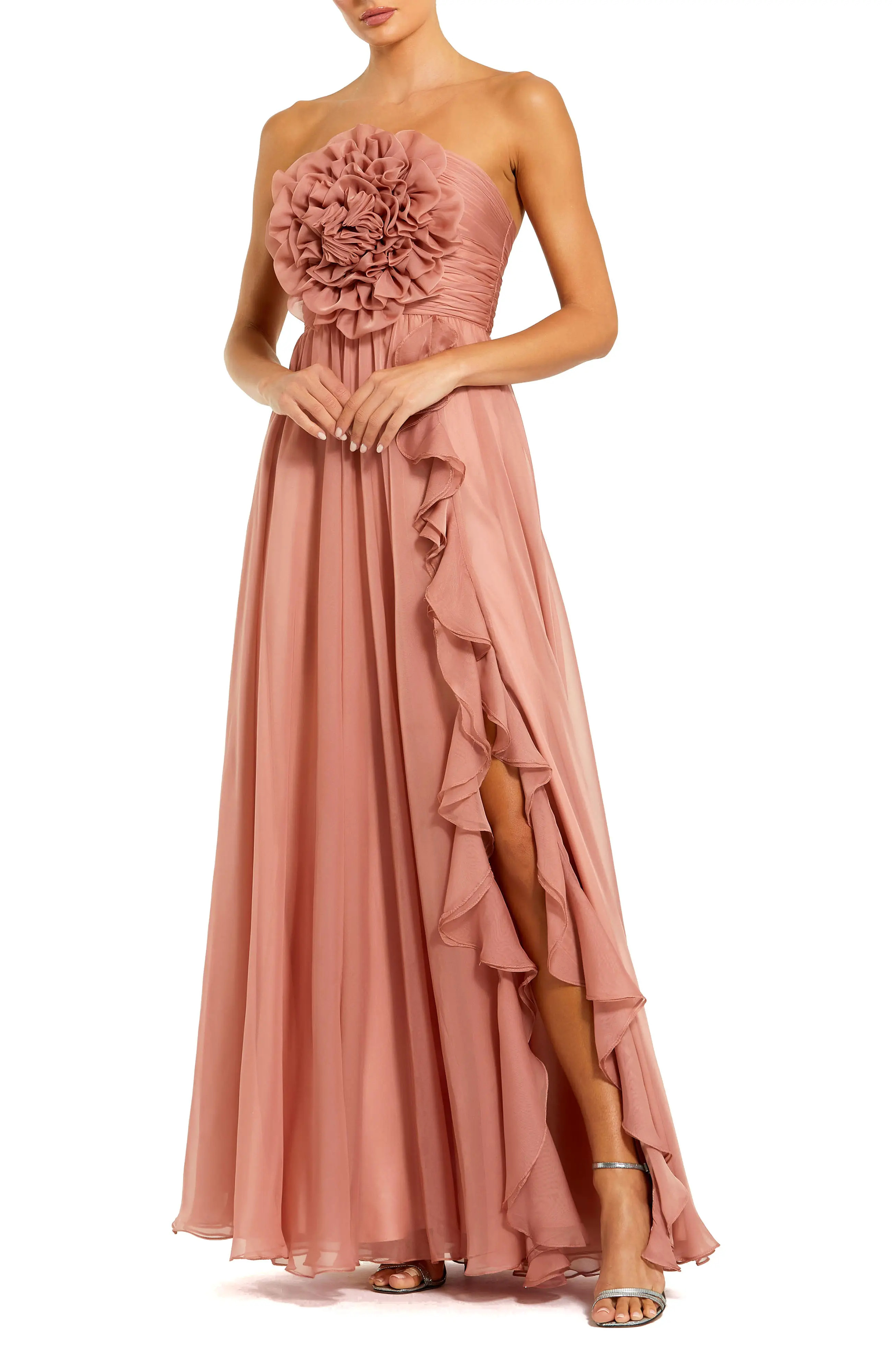 Strapless Chiffon Gown With Oversized 3D Flower (Women) | Nordstrom | Nordstrom