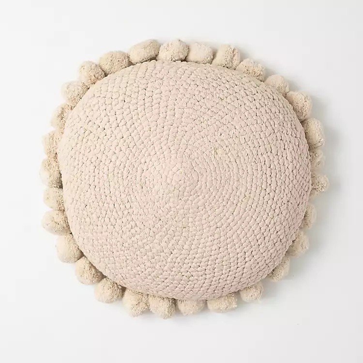 New! Ivory Cleo Jute Pom Pom Pillow | Kirkland's Home