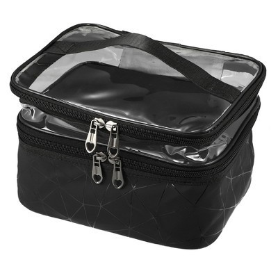 Unique Bargains Double Layer Makeup Bag Cosmetic Travel Bag Case Organizer Bag Clear Bags for Women 1 Pcs Black | Target