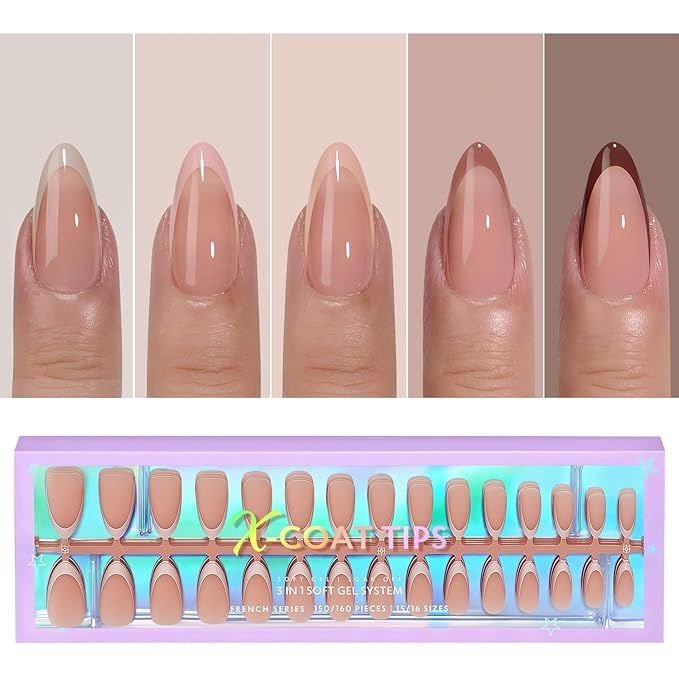 btartboxnails Nail Tips Builder Gel French Tip Press on Nails Almond | Amazon (US)