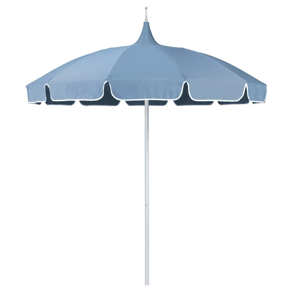 Lucille French Country Light Blue Sunbrella White Aluminum Pagoda Umbrella | Kathy Kuo Home