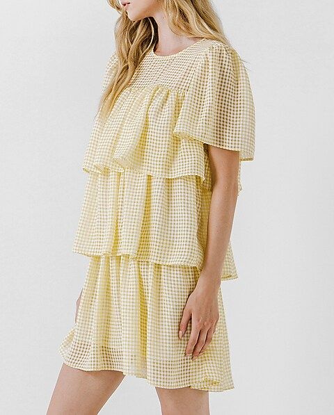 English Factory Gingham Tiered Mini Dress | Express