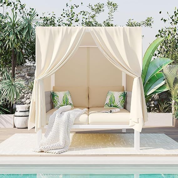 WILLIAMSPACE Outdoor Patio Daybed Sunbed with Waterproof Cushions, Outdoor Daybed with Canopy & O... | Amazon (US)