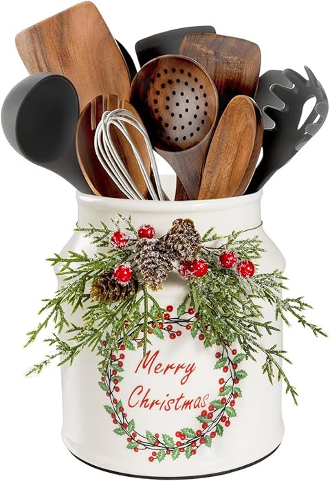 Christmas Utensil Holder, Cute Christmas Wreath Utensils Holder for Christmas Kitchen Decor, Xmas... | Amazon (US)