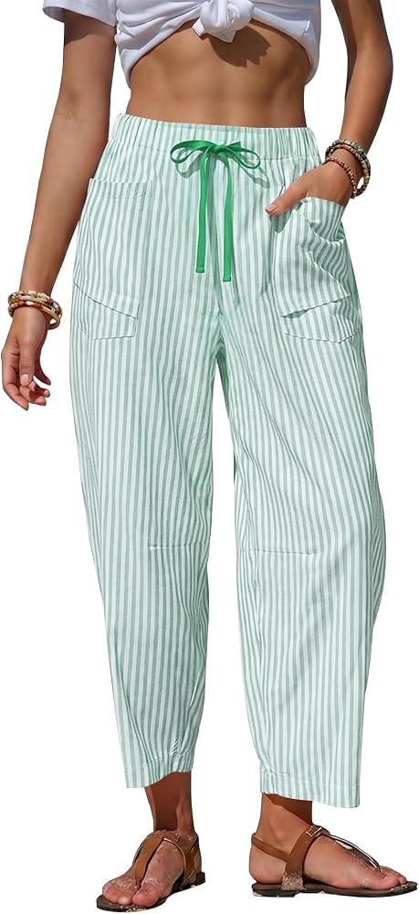 AKEWEI Womens Wide Leg Beach Pants Elastic Waist Lightweight Casual Flowy Palazzo Lounge Trousers... | Amazon (US)