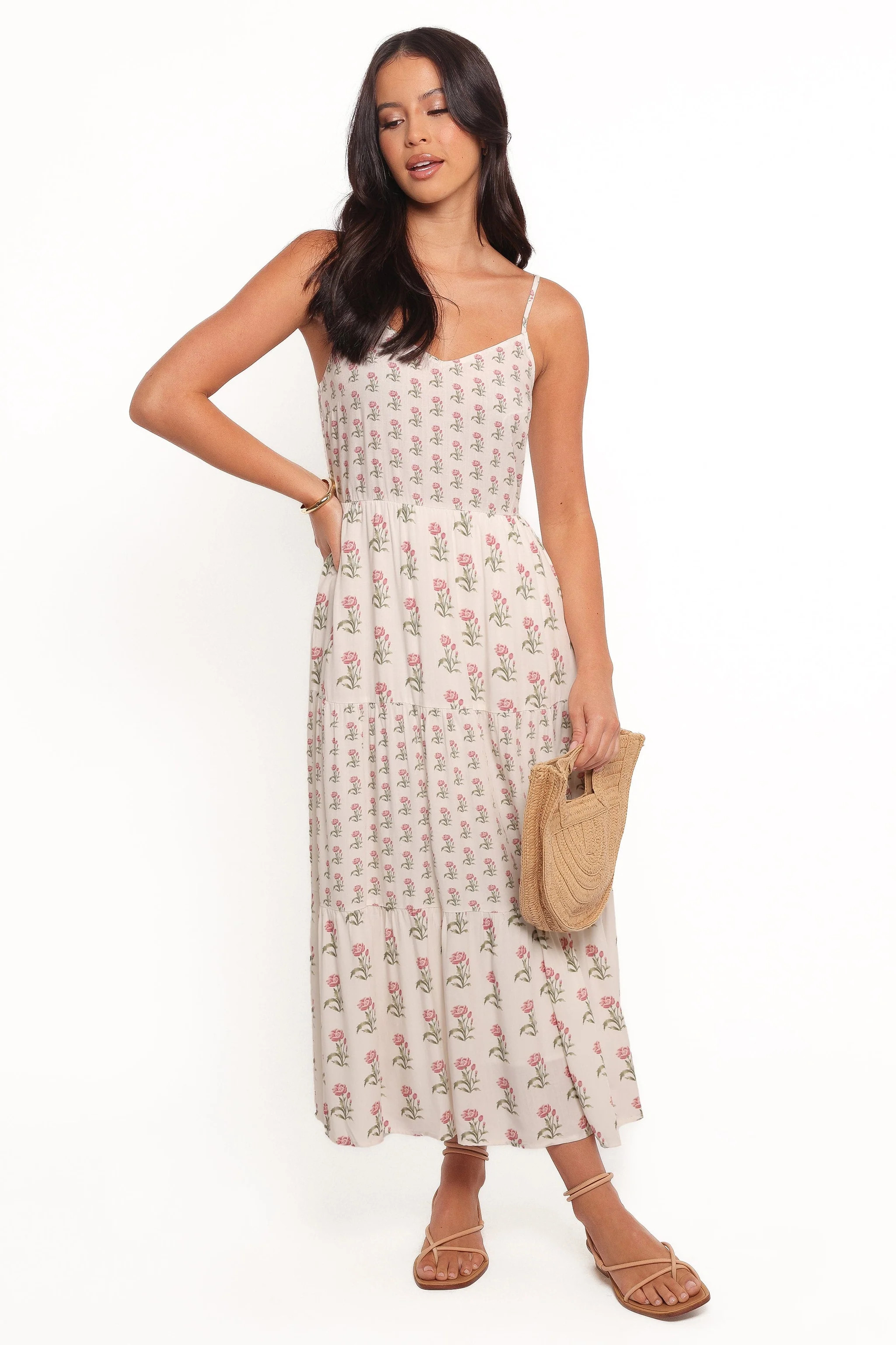Echo Midi Dress - White/Pink | Petal & Pup (US)