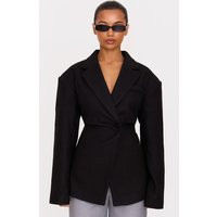 Black Wool Look Cinched Blazer | PrettyLittleThing US