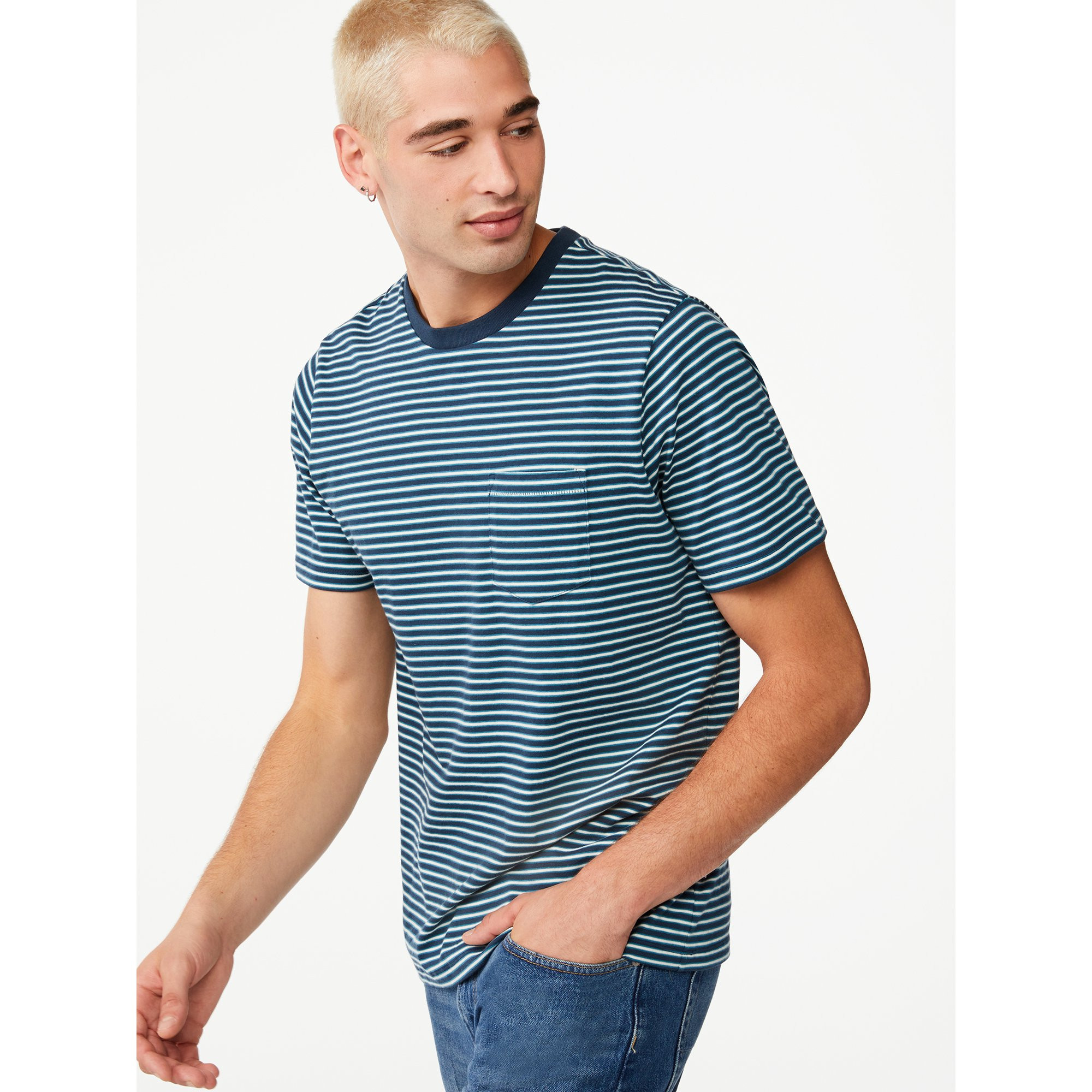 Free Assembly - Free Assembly Men's Short Sleeve Striped Pocket T-Shirt - Walmart.com | Walmart (US)