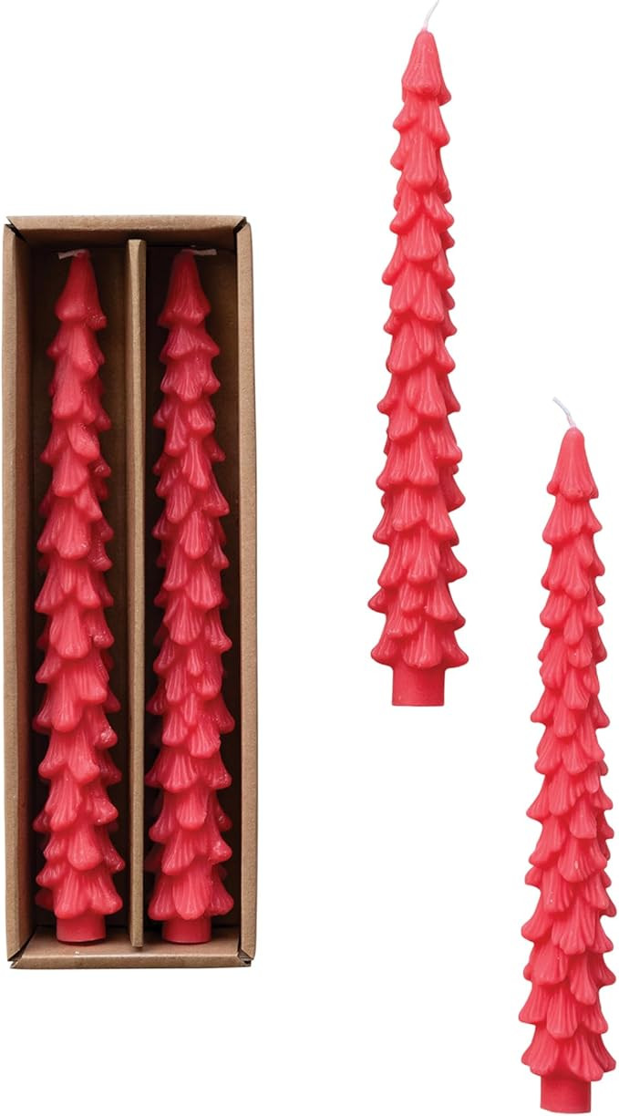 Creative Co-Op Unscented Tree Shaped Taper Candles, Evergreen, Boxed Set Of 2 | Amazon (US)