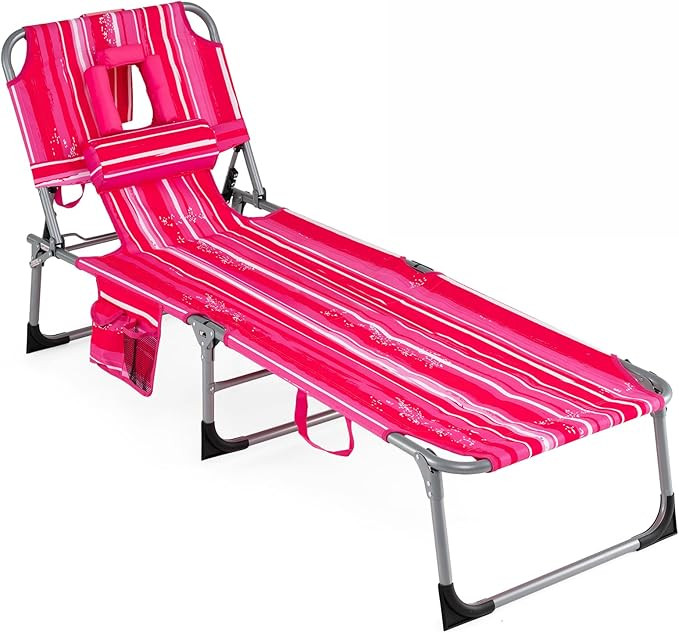 COSTWAY Tanning Chair with Face Hole, Folding Beach Lounge Chair with 4-Position Adjustable Backr... | Amazon (US)