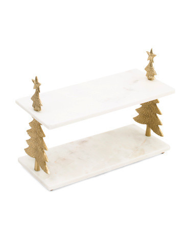 16in Marble Tree Two-tiered Serving Tray | Metal | Marshalls