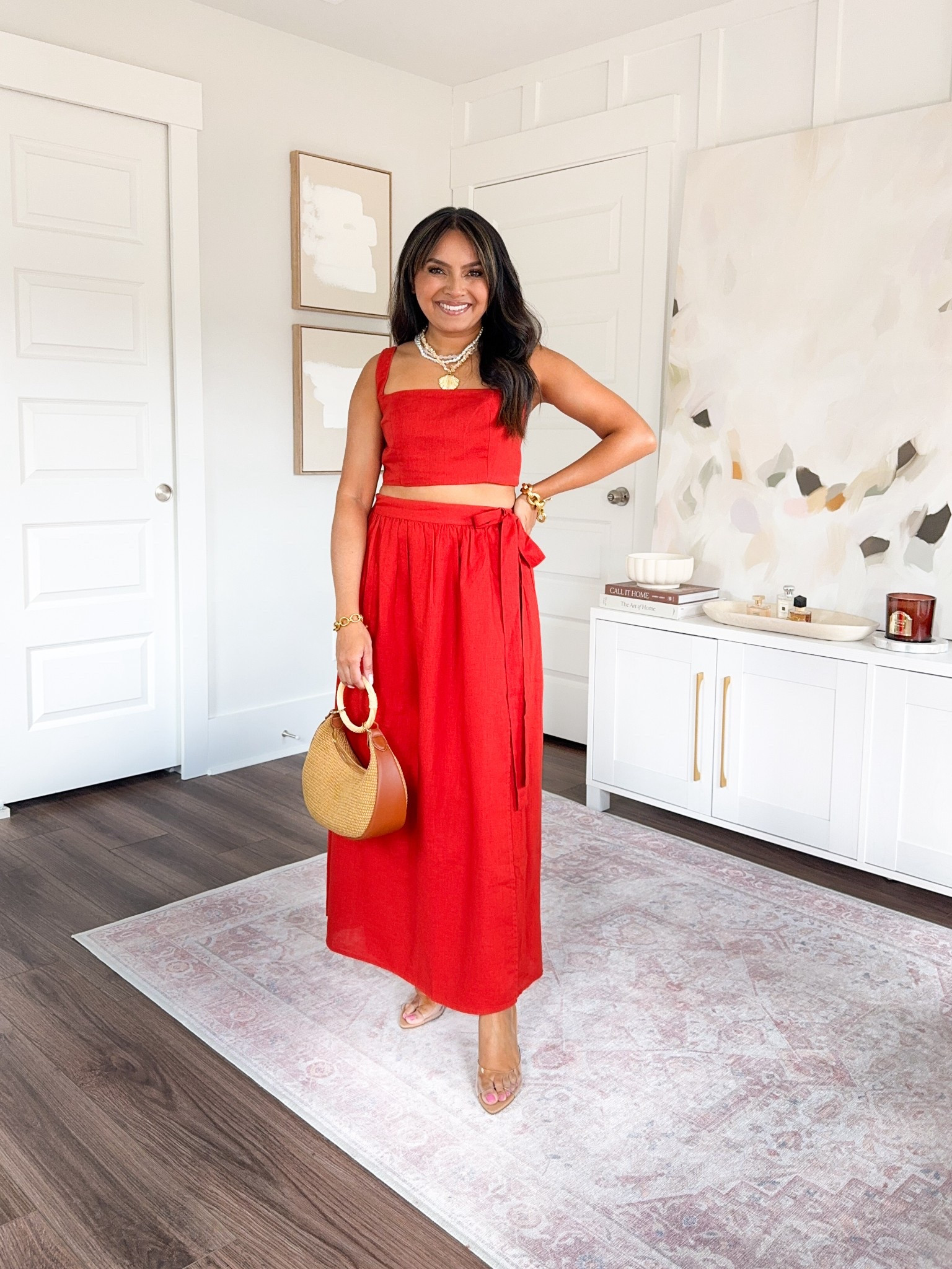 Red top size xxs TTS
Red wrap skirt size xs TTS
Clear heels size 5 TTS


#LTKStyleTip #LTKPetite #LTKSaleAlert