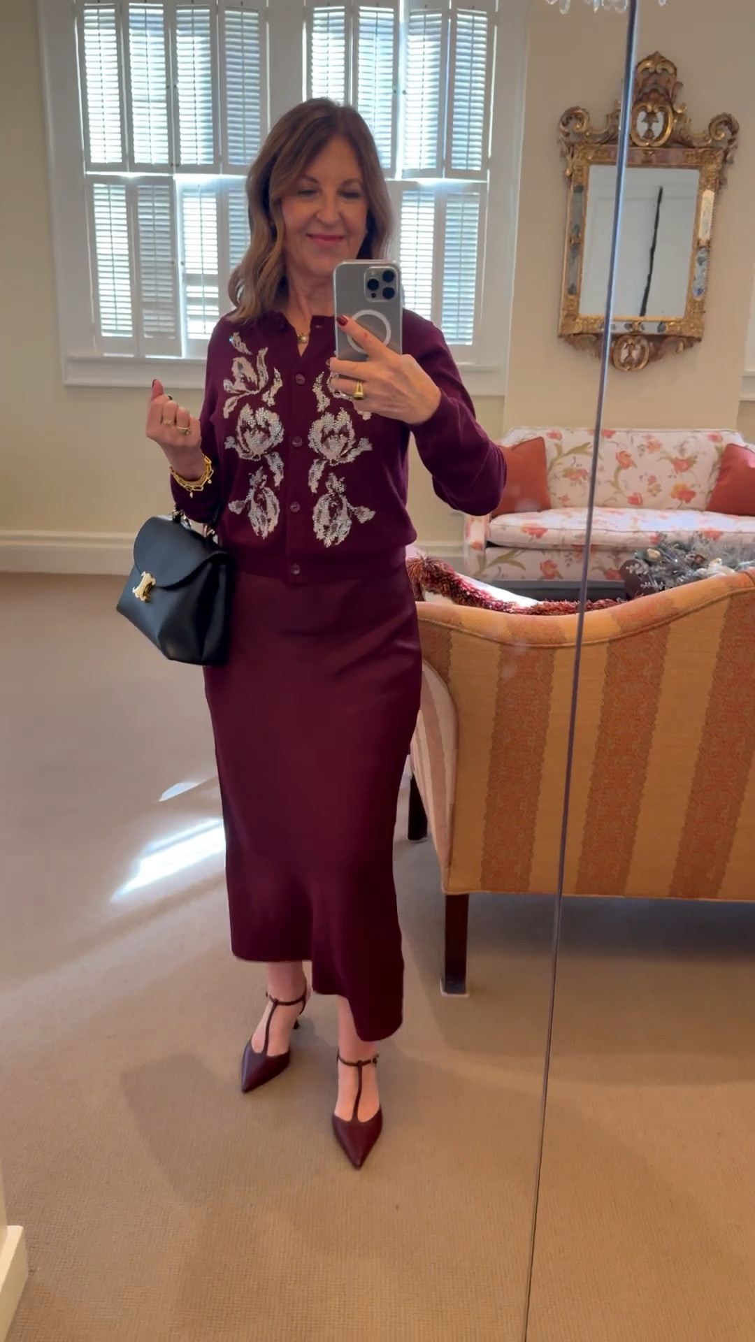 Santa's brunch outfit.

Burgundy slip skirt fits tts.
Burgundy cardigan fits tts.
Shoes fit tts. 


#LTKOver40 #LTKHoliday #LTKSeasonal