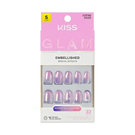 KISS GLAM Embellished Press On Nails, ‘One n Only’, Pink, Short Round, 32 Count | Walmart (US)