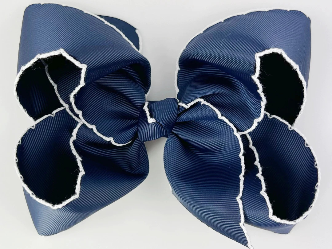 Navy Blue Hair Bow for Girls in Moon-stitch / Extra Large 6 - Etsy | Etsy (US)