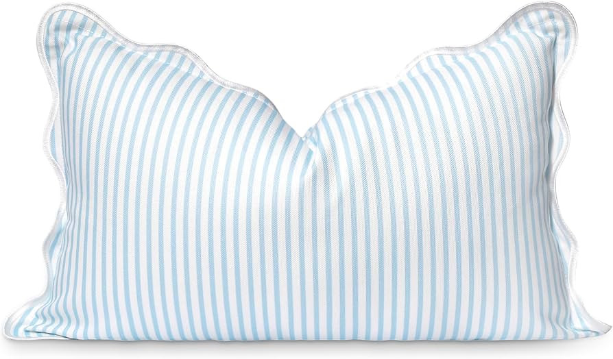 Hofdeco Premium Coastal Patio Indoor Outdoor Scalloped Lumbar Pillow Cover Only, 12"x20" Water Re... | Amazon (US)