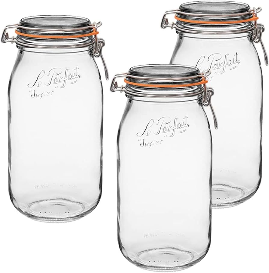 Le Parfait Super Jar - 2L French Glass Canning Jar w/Round Body, Airtight Rubber Seal & Glass Lid... | Amazon (US)
