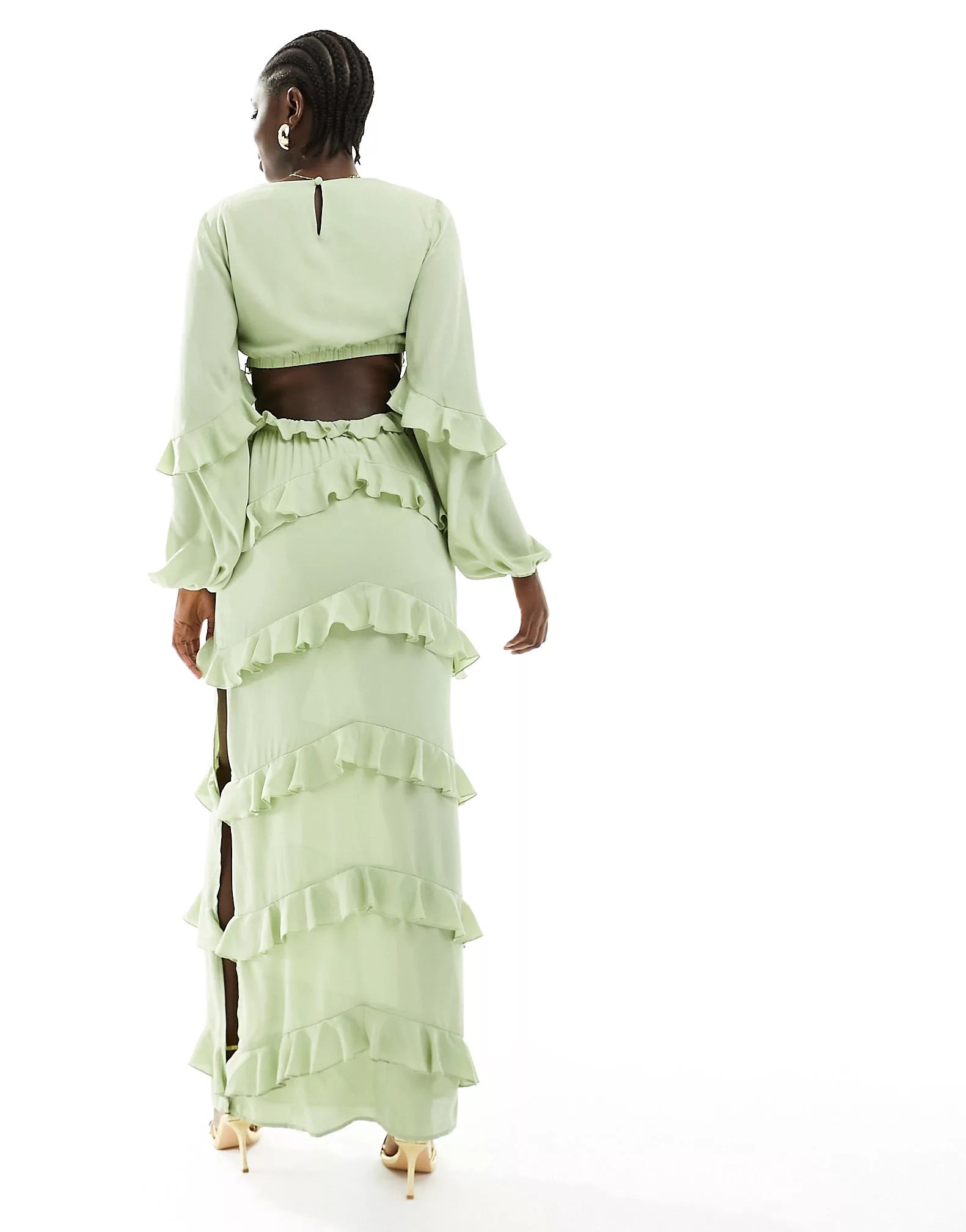 Pretty Lavish cut-out ruffle maxi dress in sage green | ASOS (Global)