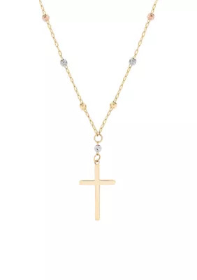 Belk & Co. Cross Bead Chain Necklace in 10k Tri-Tone | Belk