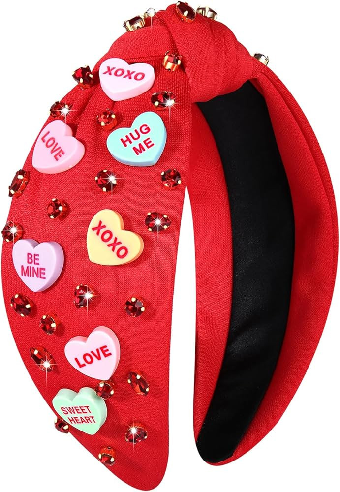 NVENF Valentine’s Day Headband for Women Love Heart Headband Jeweled Crystal Rhinestone Knotted... | Amazon (US)