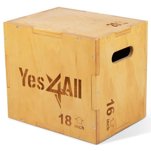Yes4All Plyo Box, 3-in-1 Wooden Box Jumps for Home Gym (12/14/16 in), 450 lbs Boxes Step Up with Smooth Edges & Wide Built-In Handles for Jumping, Strength Training, Lunges, Squats, Dips | Amazon (US)