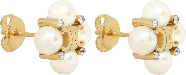 Gold Swing Pearl Earrings, Luxurious Letter Design And Rectangular Three-Dimensional Pendant, Fas... | Amazon (US)