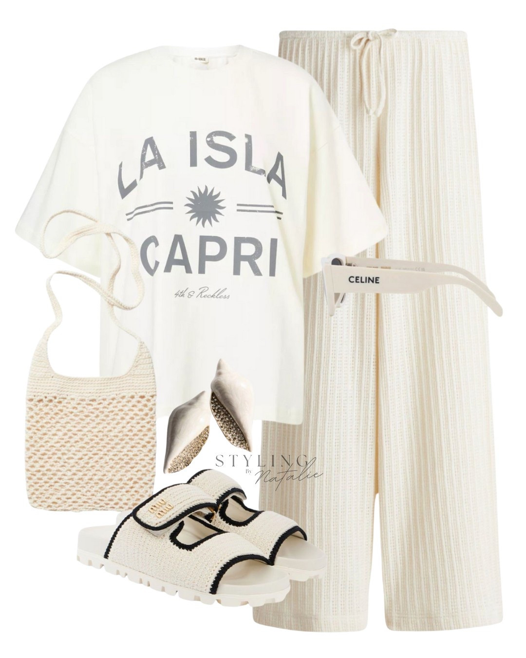 Breezy comfy chic 🤍
Graphic print t-shirt, knit wide leg trousers, Miu Miu crochet sandals, crochet tote bag and sea shell earrings. Coastal chic, casual outfit, summer outfit, beach outfit, everyday style, H&M, high street.

#LTKstyletip #LTKsummer #LTKuk