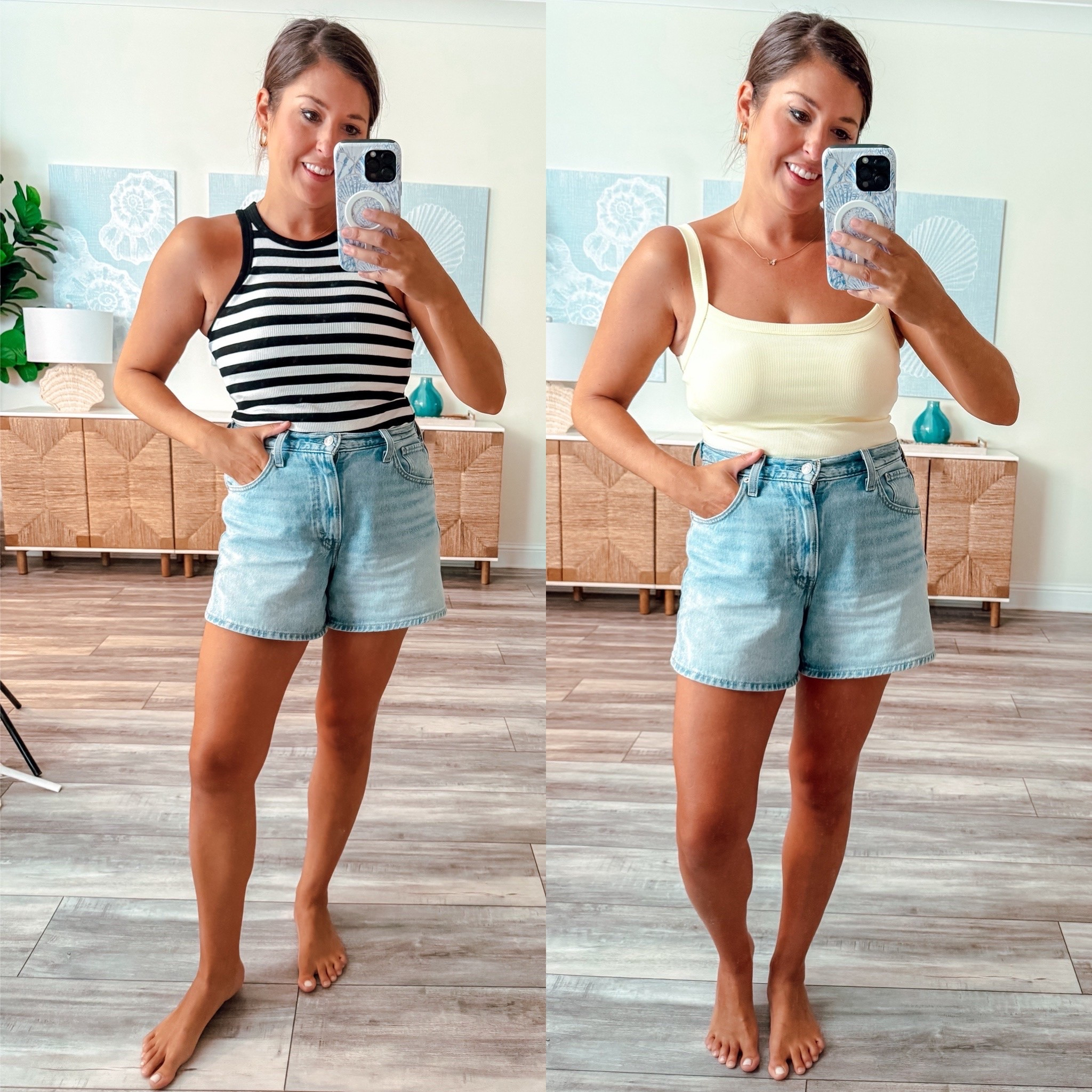 Summer tanks, summer to fall basics, layering tanks

Wearing medium and 29 in shorts