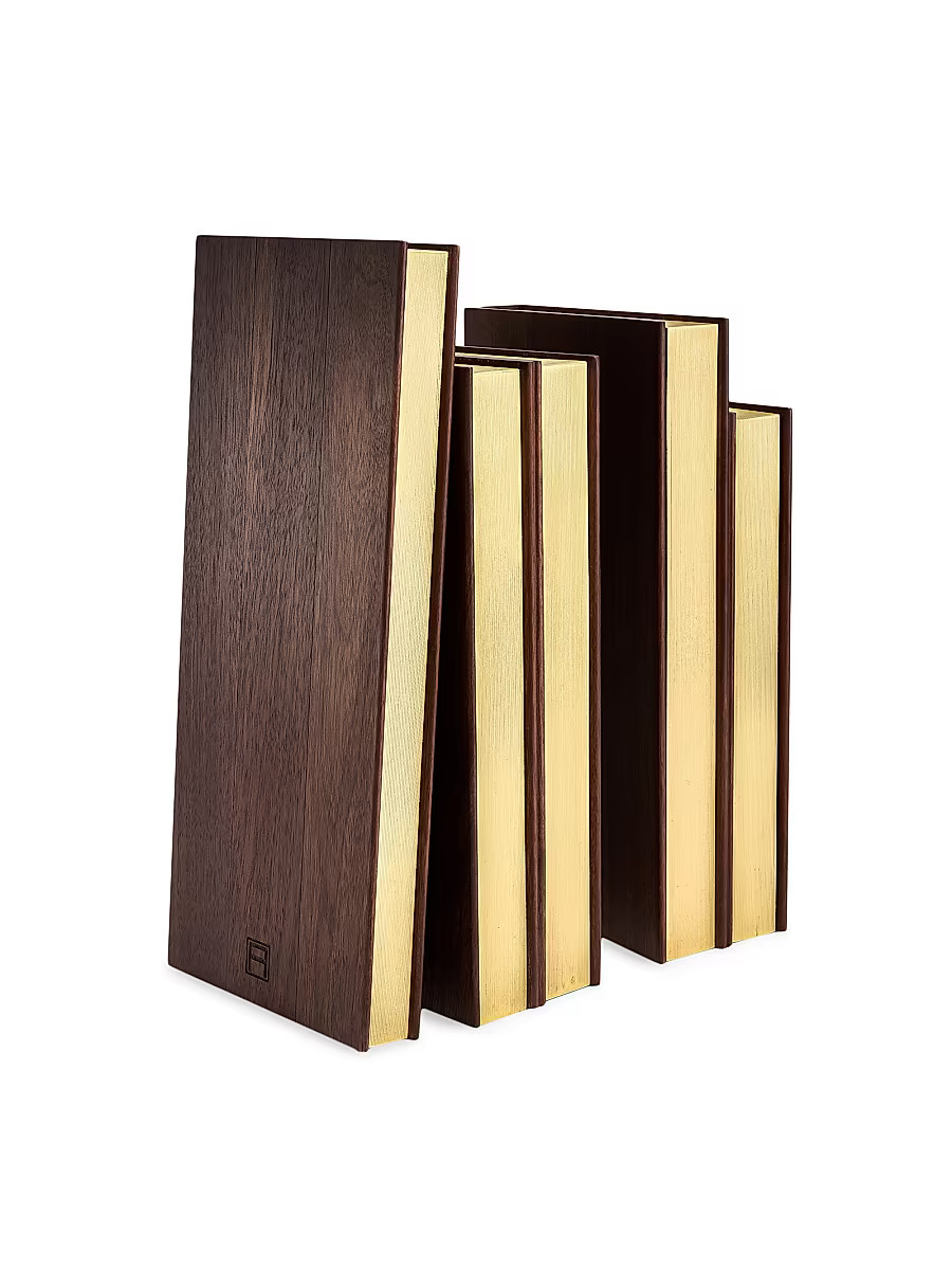 Assouline walnut wood bookends