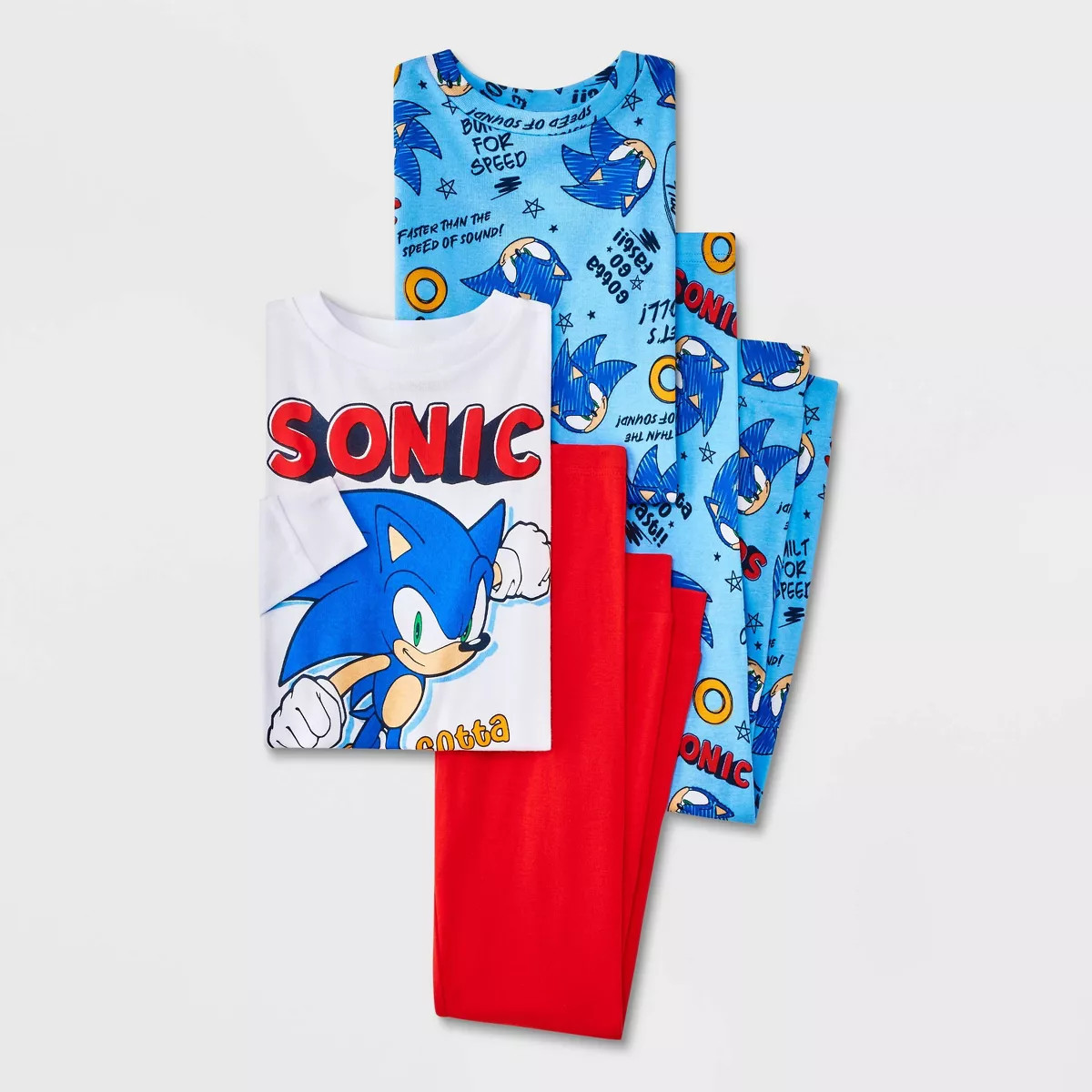 Boys' Sonic the Hedgehog 4pc Long Sleeve Cotton Snug Fit Pajama Set - Blue/Red/White | Target