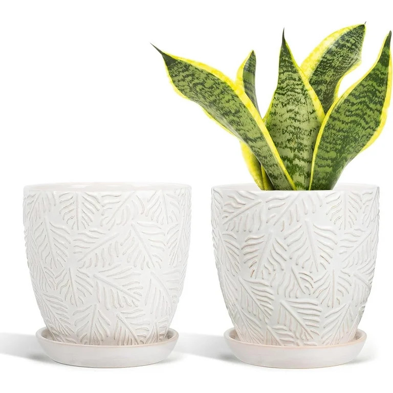 EFISPSS 6 Inch White Crackle Glaze Ceramic Planter, Value Set of 2 Vintage Farmhouse Flower Pots ... | Walmart (US)