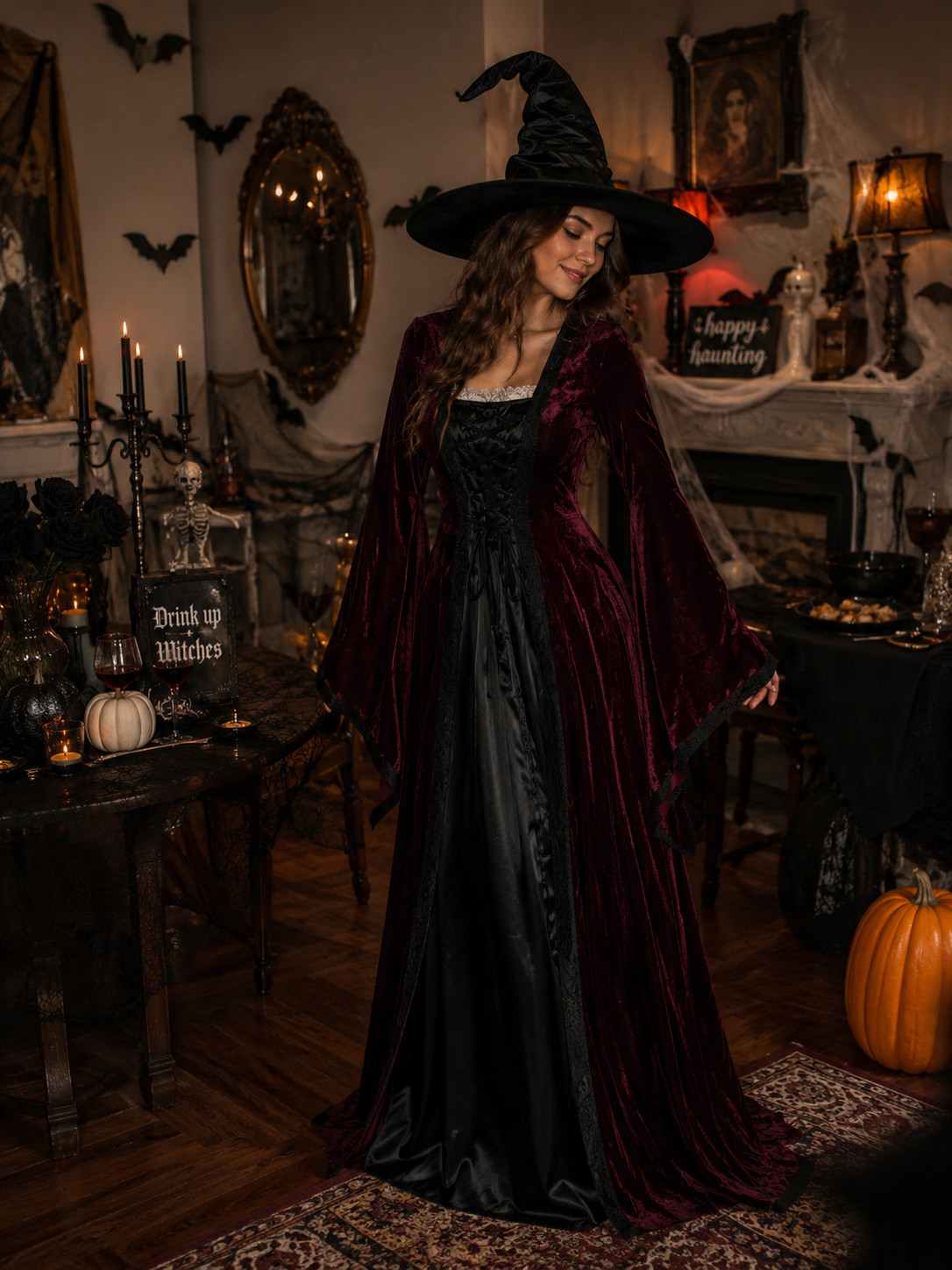 Okay this witch costume is SO pretty 🧙‍♀️🍷 The deep burgundy velvet with the black corset-style front and dramatic sleeves feels spooky, romantic, and a little vintage all at once. Such a gorgeous choice for a Halloween house party when you want to dress up without going full scary. 🖤

#WitchCostume #HalloweenDress #WitchDress #HalloweenPartyOutfit #SpookyChic #HalloweenFashion #HalloweenCostumeIdeas #WitchyStyle #OctoberOutfits #HalloweenInspo 

 #LTKootd #LTKSeasonal #LTKU