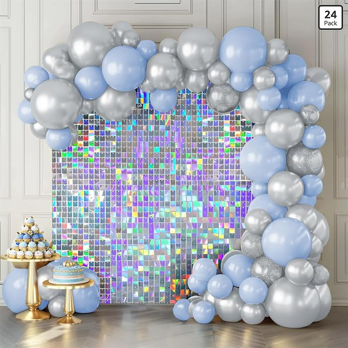 Shimmer Wall Backdrop Iridescent Silver Wall Panels 24Pcs Square Sequin Shimmer Wall Backdrop Dec... | Amazon (US)