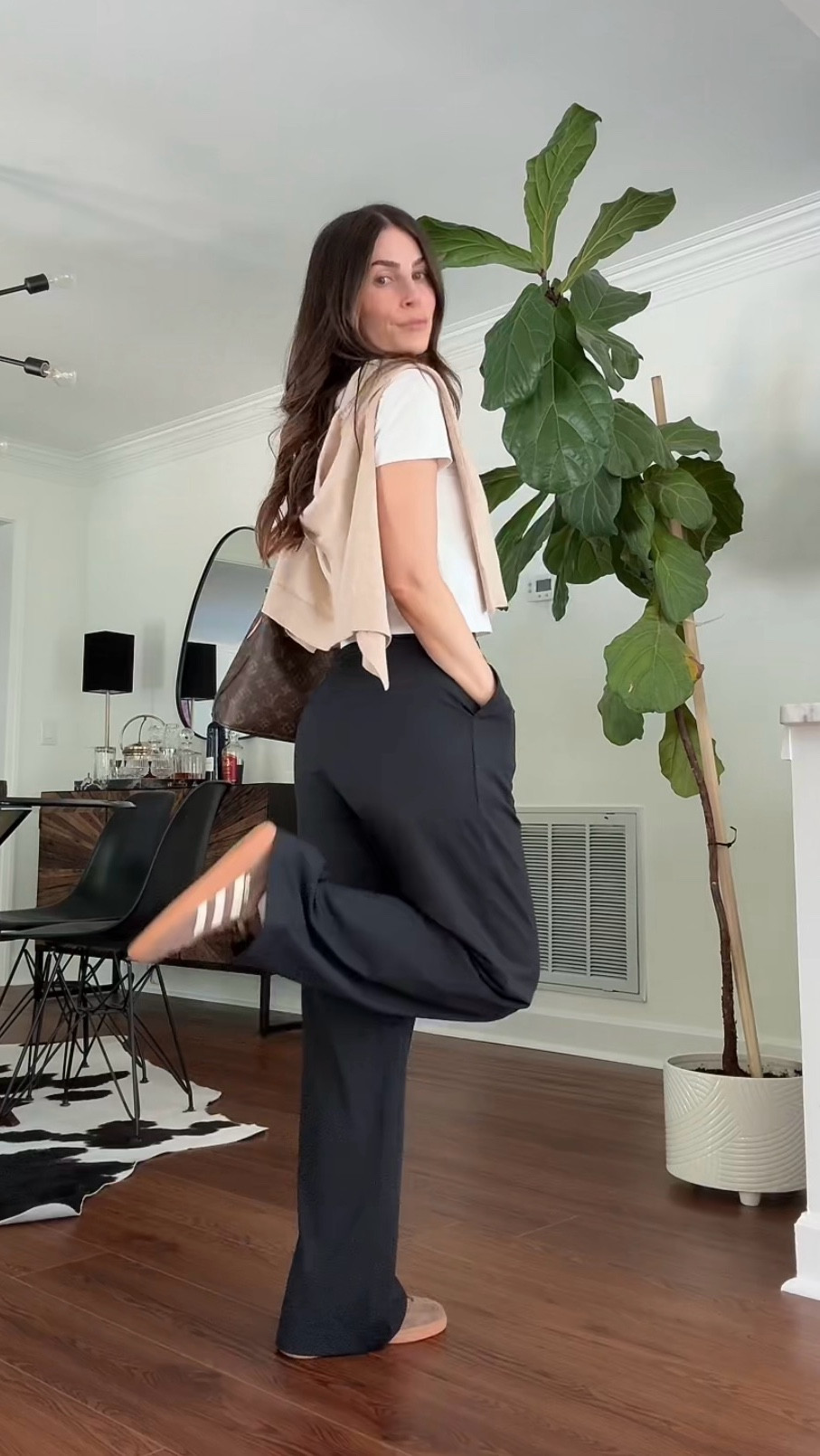 Wearing size xs, regular length in the pants - i’m 5’2” and about 112 lbs Petite friendly, comfortable work trousers 
Halara work pants 
Business casual 
Adidas handball spezial 
Louis Vuitton neonoe bb
Cardigan 

#LTKPetite #LTKStyleTip #LTKWorkwear