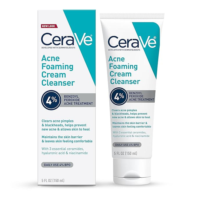 CeraVe Acne Foaming Cream Cleanser | Acne Treatment Face Wash with 4% Benzoyl Peroxide, Hyaluroni... | Amazon (US)