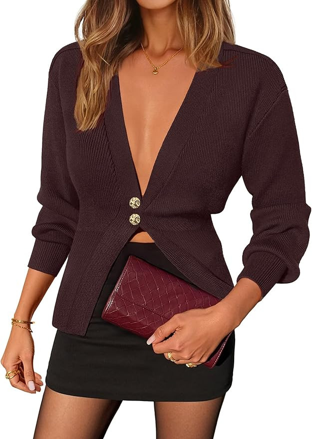 Womens Cardigan Sweaters Deep V Neck Button Up Sweaters Dressy Open Front Fall Knit Cardigans Top... | Amazon (US)