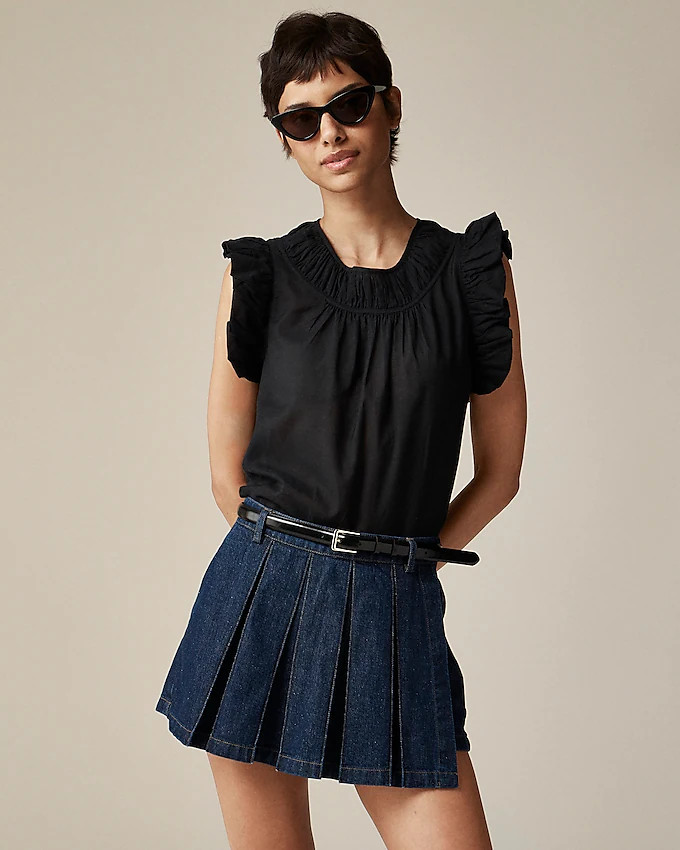 Gathered ruffle-sleeve top in cotton-blend voile | J. Crew US