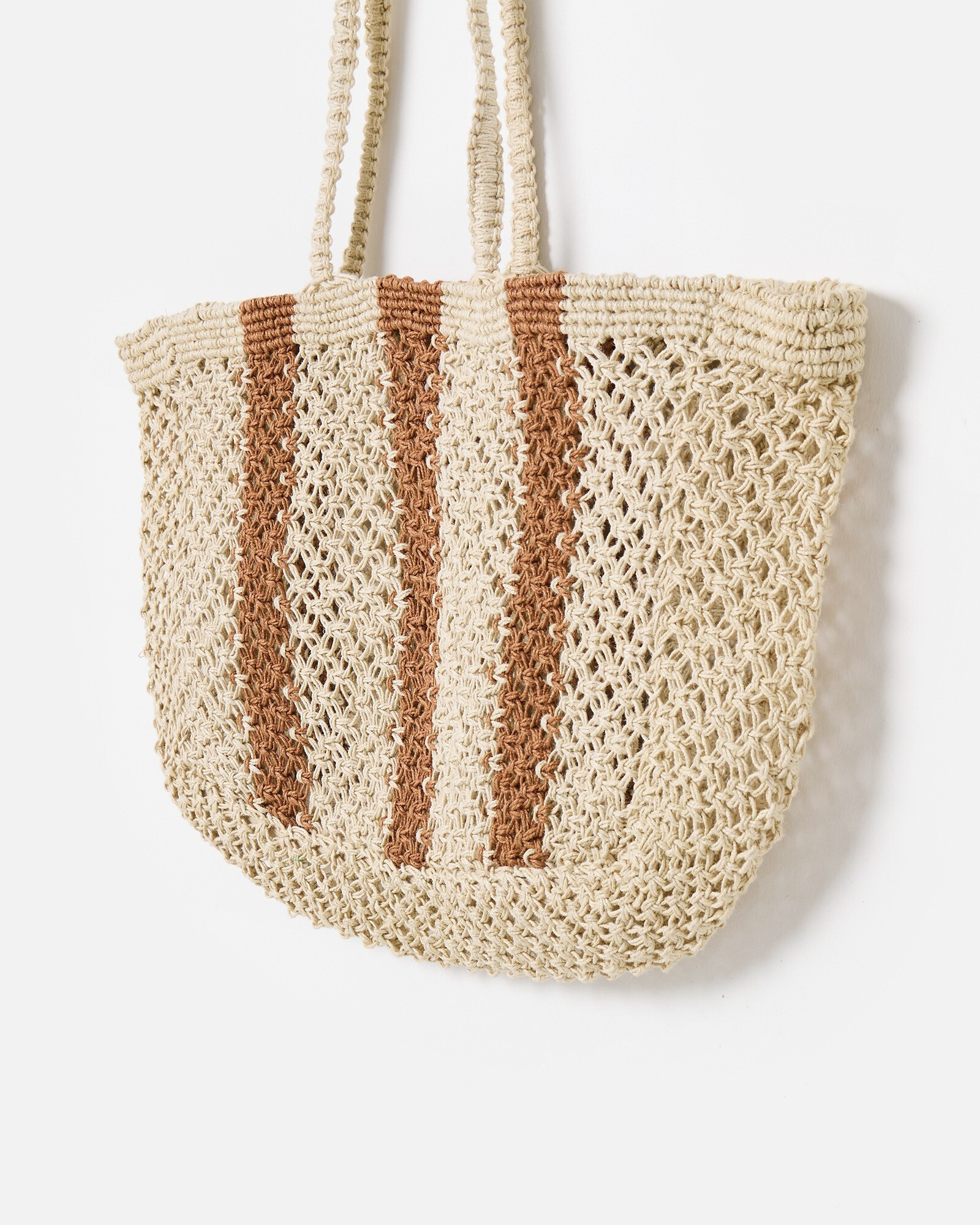 Estie Cream & Brown Striped Woven Tote Bag | Oliver Bonas (Global)