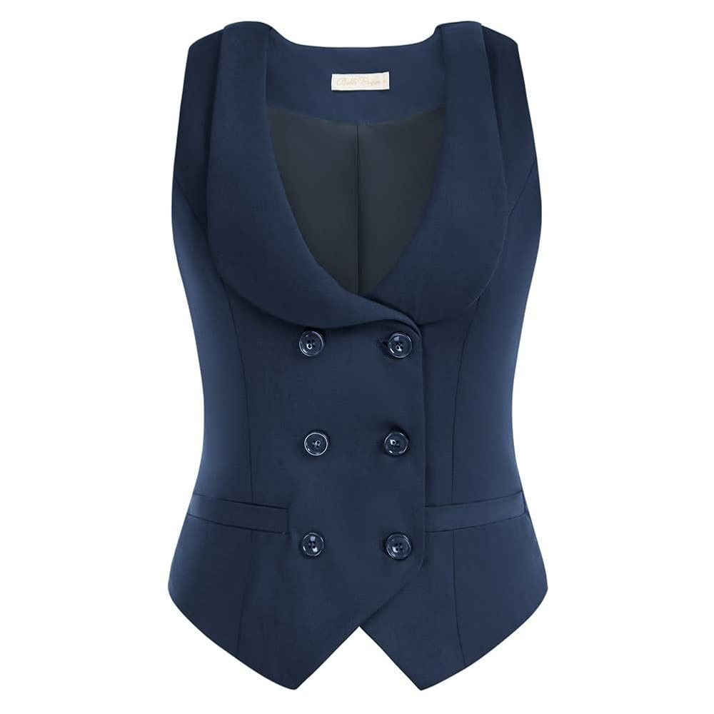 Belle Poque Women Vintage Double Breasted Vest Deep V-Neck Handkerchief Hem Vest Coat with 2 Pock... | Amazon (UK)