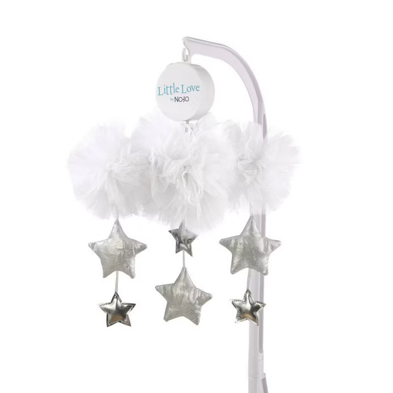 Little Love By NoJo Tulle Cloud with Silver Metallic Stars Nursery Crib Musical Mobile - White | Target