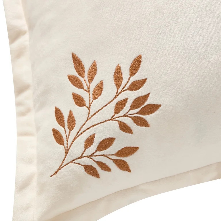 My Texas House 18 in x 18 in Ivory Embroidered Leaves Velvet Decorative Pillow | Walmart (US)